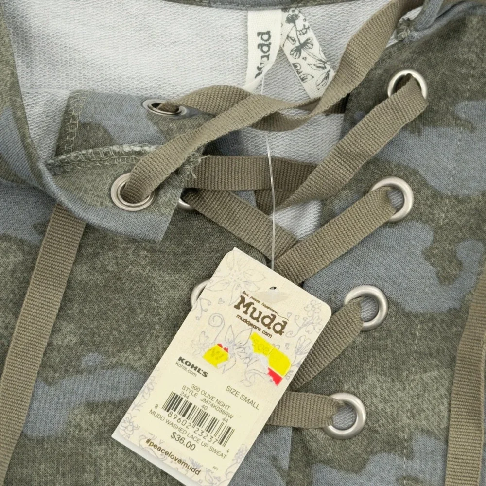 NEW Mudd Women Olive Night Camo Lace Up Sweatshirt Small